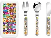 Oil Cute Schnauzer Dogs 3 Piece Set For Camping Stainless Steel Flatware, Spoon, Fork, Knife, Ideal For Outdoor