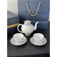 在飛比找蝦皮購物優惠-LOMONOSOV俄皇瓷器白鈷藍英式茶具禮盒一壺兩杯兩碟咖啡