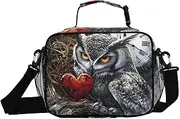 Owl Red Heart Clock Insulated Lunch Box for Women Men - Ideal for Work, Picnics - Includes Adjustable Shoulder Strap