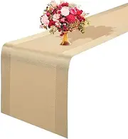 GIVERARE Table Runner, 12x53in Heat-Resistant Woven Vinyl Long Tabletop, Non-Slip Washable PVC Table Runners, Easy to Clean Premium Plastic Dresser Cover for Wedding, Decor, Home, Art (Golden)