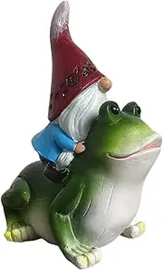 LeoLeozz Garden Gnome Statue - Gnome Riding Frog Resin Decoration,Miniature Faceless Sculpture for Garden Balcony Living Room Backyard Bedroom Desk