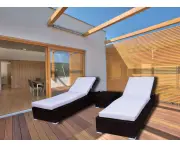 Brown Suntra Wicker Outdoor Sun Beds 3 Piece With White Cushion Cover