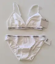 CALVIN KLEIN Set Bra & briefs BNWT Sz XS M Top White Triangle Cotton Bralette