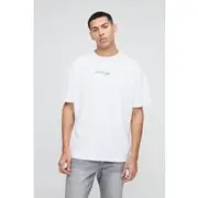 Mens White Oversized Monte Carlo Car Landscape T-Shirt