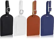 LUTER 4pcs Leather Luggage Tag, Bag Tags Identifiers Luggage Labels Tags with Adjustable Strap Privacy Protection Cover for Suitcases Travelling (Blue, Black, White, Brown)