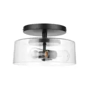 Globe Electric Semi-Flush Mount 4.5"x13" 3-Light Matte Black w/Clear Glass Shade