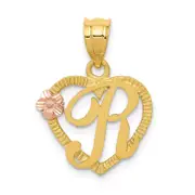 14K Two-Tone Heart Letter R Initial Pendant