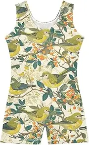 [FRODOTGV] Cute Green Bird Girl Gymnastic Leotards Kids Sleeveless Dance Unitards Biketards for Training, Yoga, Tumbling