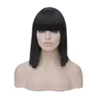 Short Straight 15 in Bob Wig Root Black light Brown Hair Wigs with Bangs
