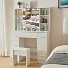 Large Dressing Table Set with LED Makeup Mirror and Stool 7 Drawers Vanity Desk