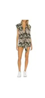 One Teaspoon Woman's Palm Kingston Plays One Piece Romper Black Tropical SZ XS