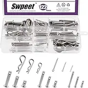 Swpeet 122Pcs 304 Stainless Steel M4 M6 M8 Clevis Pin with M1.5 M2 M3 Zinc Plated Steel Cotter Pin and Clips Fastener Set Hitch Pin Clips Fastener Fitting Hole Location Pin T-Shape Round Pin