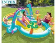 Intex Dinoland Play Center Inflatable Slide Sprayer Kids Swimming Pool Water Toy