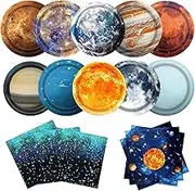 UROINEPA Space Theme Party Decorations 100Pcs Galaxy Planet Outer Space Disposable Plates and Napkins for Kids Space Solar System Planets Baby Shower Birthday Party Decorations, 9inch