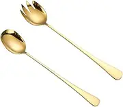 IMIKEYA 2Pcs Golden Stainless Steel Serving Fork and Scoop for Salad and Dessert Ergonomic Design for Easy Handling for Buffet and Family Gatherings
