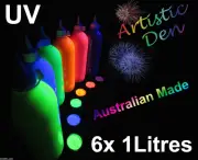 UV Glow Neon Face Body Paint 6 x 1L Fluorescent Blacklight Fluoro Artistic Den®