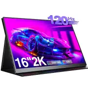 2K 16" Portable Monitor 120Hz Gaming Monitor 2560x1600 USB-C HDMI W/Speaker