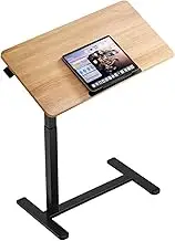 Overbed Table with Hidden Casters, Movable Standing Desk Height Adjustable, Modern C Shaped End Table, Stable Bedside Table with Metal Frame, for Small Spaces