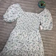 Maxi Dress Womens XS Blue Floral Smocked Stretch Cottagecore Prairie Peasant NEW