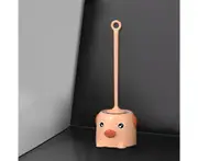 Toilet Brush Set Soft Bristle Extended Handle Cartoon Style Cleaning Toilet Scrubber with Base for Bathroom Pink