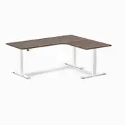 Desky L-Shape Sit to Stand Jarrah Legno Melamine Desk 1800x1500mm White Height Adjustable Leg