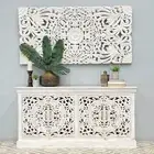French Provincial Distressed White Mandala Shabby Chic Sideboard Buffet Cabinet