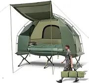 LDAILY Camping Tent Cot, 5 in 1 Off Ground Elevated Tent with Air Mattress, Sleeping Bag & Pillow, Folding Camping Cot Combo with Carrying Bag for Outdoor Hiking, Picnic, Backyard