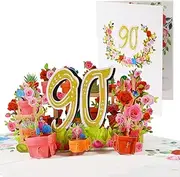 90th Birthday Card 3D Pop-Up Greeting Card Happy 90th Birthday Card with Envelope and Note Cards for Men, Women, Grandparents