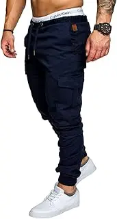 [Kroivil] Men's Casual Pants Drawstring Sweat Jogging Cargo with Pockets Joggers Long Sports Active for Men Gym Training Pants