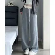 Paneled High Waist Drawstring Pocket Wide Leg Sweatpants Light Gray - S