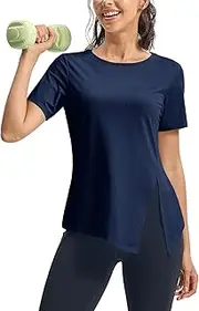 [TBMPOY] Womens Short Sleeve Workout Tops T Shirts Breathable Quick Dry UPF 30+ Athletic Exercise Tee Shirts with Split Slits