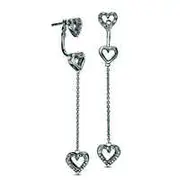 0.13 CT. T.W. Diamond Three Heart Front/Back Earrings in Sterling Silver