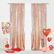 Sequin Backdrop Curtain Eternal Beauty Valentine's Day Glitter Panel Background for Wedding Party Decor (2 Packs, W2 x H8FT,Rose Gold)