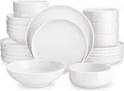 MALACASA, Luna Series 24-Piece White Porcelain Dinner Service Crockery Set, 6 Dinner Plates, Dessert Plates, Soup Plates, Cereal Bowls for 6 People