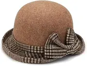 [Generic] 2025 Elegant Bow Fedora Hat for Women Vintage Wool Felt Cloche Hat Fashion Bucket Hat Classic Church Bowler Hats