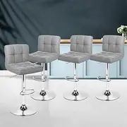 [Artiss] Bar Stools Stool Set of 4 Adjustable Kitchen Swivel Counter Barstools Dining Chair Chairs Gas Lift Fabric Grey in 68-81cm Seat Height Floor for Home Bar Dining Room Cafe Outdoor Indoor