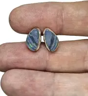 Australian Opal Studs, Sterling Silver, Blue & Green Opal, Doublets, Lucky Gemst