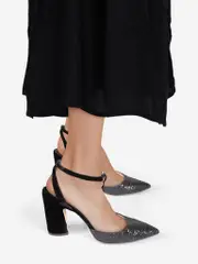 Black Glitter Pointed Toe Heels