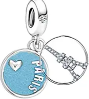 [YQSLIN] Paris Eiffel Tower Charm Dangle Travel Collection Vacation Holiday Enamel Heart Bead fit Charms Bracelet, crystal, base