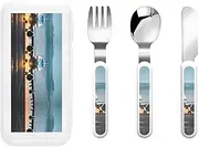 Airplane In The Evening Light 3 Piece Set For Camping Stainless Steel Flatware, Spoon, Fork, Knife, Ideal For Outdoor