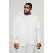 Mens White Plus 330GSM Oversized Basic Zip Through Hoodie