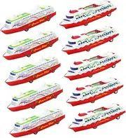 HONMEET 10Pcs Plastic Cruise Ship Pull Back Lightweight Steam Ship Models for Random Patterns for Imaginative Play and Social Skills Development