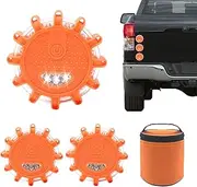 Roadside Safety Light, Roadside Flare | 3 Pack of LED Cortion Lights | Magnetic Traffic Safety Flare, Waterproof Flash Beacon Light with 9 Modes for Roadside Security