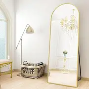 Arched Gold Full-Length Mirror 50x160 cm Aluminium Alloy Frame HD Reflection with Stand for Bedroom Dressing Room Entryway Luxury Floor Mirror