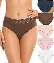 [LCMGKRUNSC] Womens Underwear Cotton Bikini Panties Lace Soft Hipster Panty Ladies Stretch Full Briefs 5 Pack