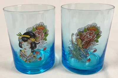 NEW Ed Hardy Tattoo Design Cocktail Whisky Tumbler Glasses by Christian Audigier