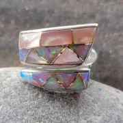 Offerings Sajen Sterling Silver Pink Shell and Created Opal Inlay Ring Size 8
