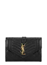 Saint Laurent Logo Leather Wallet - Black - One Size One Size