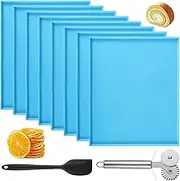 8 Pcs Silicone Dehydrator Trays Set, Dehydrator Sheets with Scraper & Pizza Cutter Wheel, Non-stick Fruit Leather Mats with Edges, Ideal Baking Tools for Fruit, Vegetable, Meat