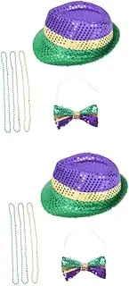 [NIYANGLE] Gras Day Costume Kit with Sparkly Hat Bowtie Necklace for Celebrations Lightweight Durable for Parades Festivals Parties Cosplay